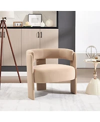 Rainsken Velvet Accent Chair, Mid-Century Modern Armchair with Wooden Legs and Adjustable Foot Nails for Living Room, Home Office