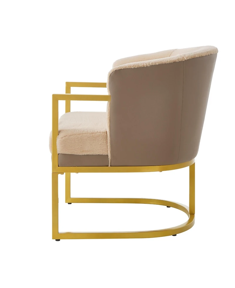 Rainsken Accent Chair, Upholstered Faux Rabbit Fur Armchair with Gold Metal Frame, Curved Backrest Support for Living Room, Bedroom