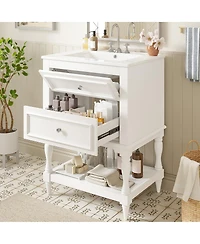 Sillysis 24.4" Retro Freestanding Bathroom Vanity with Sink, Storage Cabinet Open Shelf & Ample Drawers