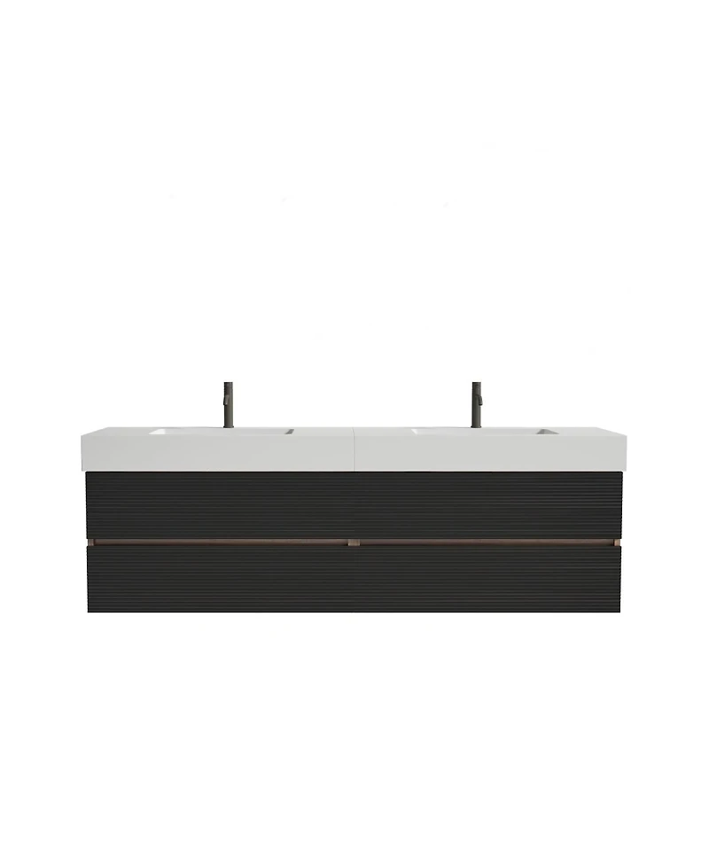 Sillysis 71.7" Floating Modern Double Sink Bathroom Vanity with Soft Close Drawers & Integrated Sinks for Large Bathrooms