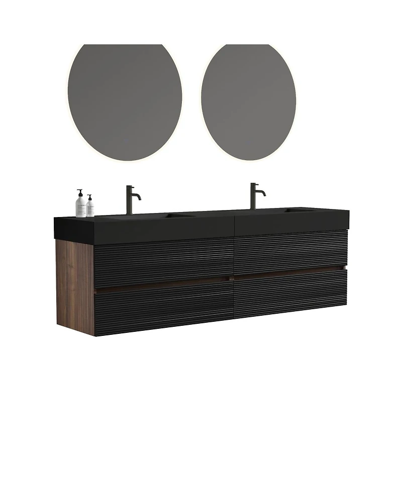Sillysis 71.7" Floating Modern Double Sink Bathroom Vanity with Soft Close Drawers & Integrated Sinks for Large Bathrooms