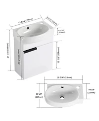 Sillysis 17" Wall-Mounted Modern Bathroom Vanity with Ceramic Sink, Black Chestnut Plywood Cabinet & Soft Close Door for Small Spaces