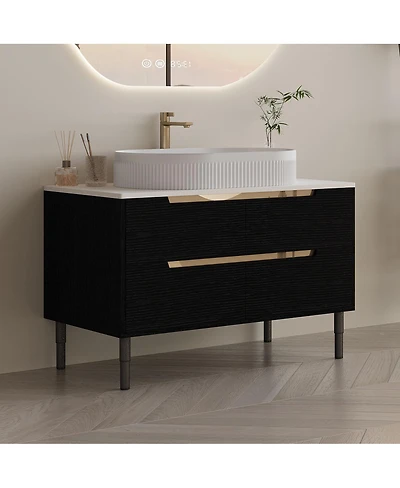 Sillysis 36" Bathroom Vanity with Ceramic Integrated Sink, Soft Close Drawers & Modern Storage Cabinet, Floating or Freestanding