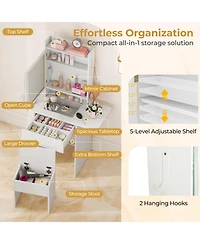 Sugift Space-Saving Vanity Desk with Mirror and Lights for Bedroom
