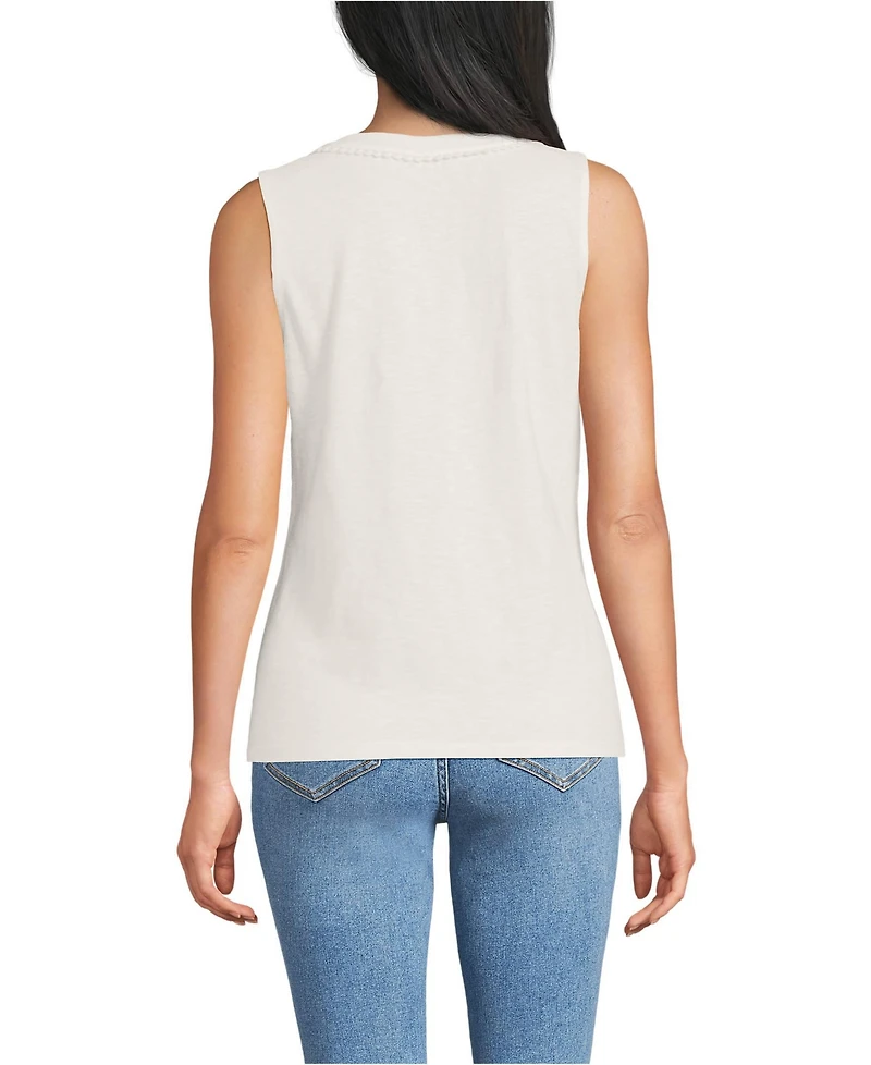 Lands' End Women's Slub Decorative Trim Tank Top