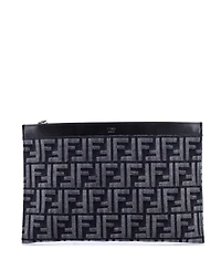 Pre-Owned Fendi Medium Flat Zip Wristlet Pouch Zucca Denim
