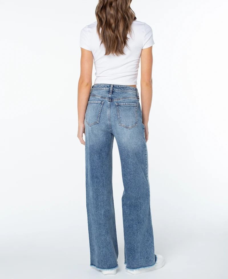 Celebrity Pink Women's Wide-Leg Fray-Hem Jeans