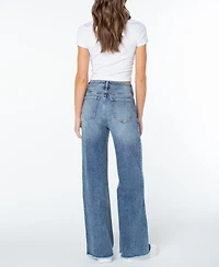 Celebrity Pink Women's Wide-Leg Fray-Hem Jeans