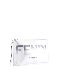 Pre-Owned Fendi Large Logo Flat Wristlet Pouch Embossed Leather