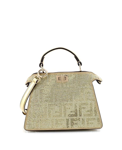 Pre-Owned Fendi Petite Peekaboo ISeeU Bag Zucca Crystal Embellished Suede