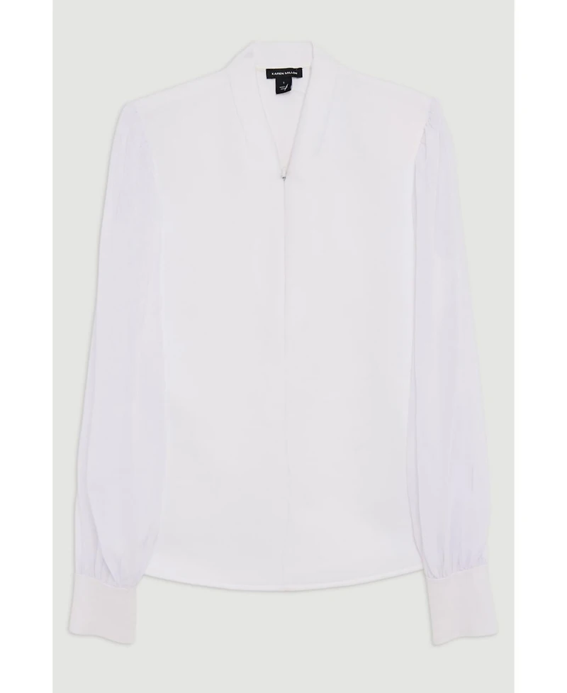 Karen Millen Women's Zip Detail Chiffon Sleeve Knit Top