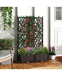 Gymax Raised Garden Bed w/Trellis Drain Holes for Climbing Vines Flowers Vegetables