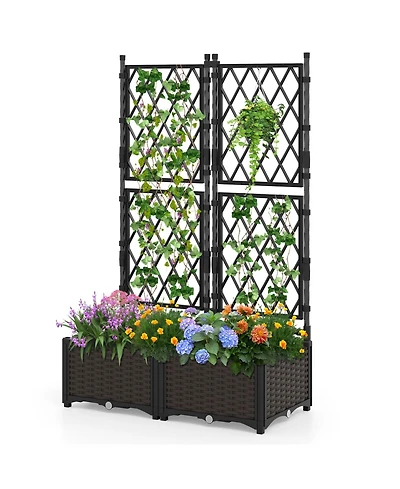 Gymax Raised Garden Bed w/Trellis Drain Holes for Climbing Vines Flowers Vegetables