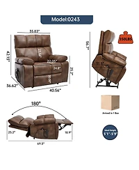Maison Boucle Oversized Power Lift Recliner Chair for Elderly, Faux Leather Dual Motor Infinite Position with Massage, Heat, Remote & Cup Holders