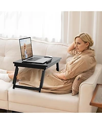 Sugift Adjustable Bamboo Laptop Desk with Tilting Top and Storage Drawer