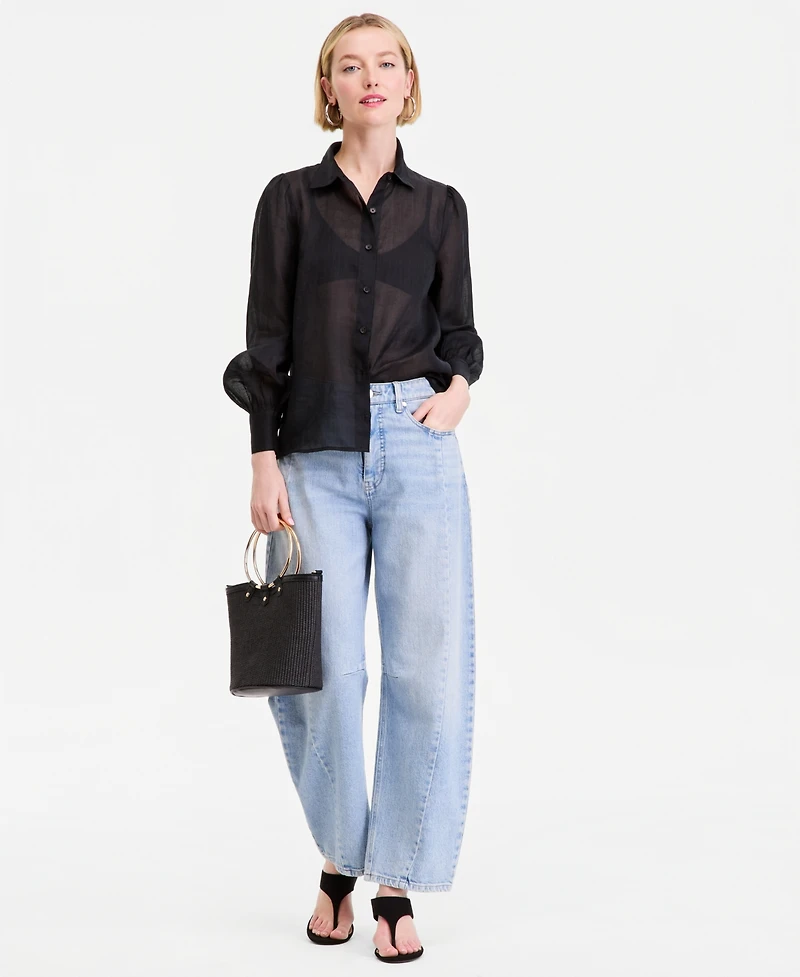 I.n.c. International Concepts Women's Puffed-Sleeve Sheer Blouse, Macy's Exclusive