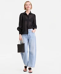 I.n.c. International Concepts Women's Puffed-Sleeve Sheer Blouse, Macy's Exclusive