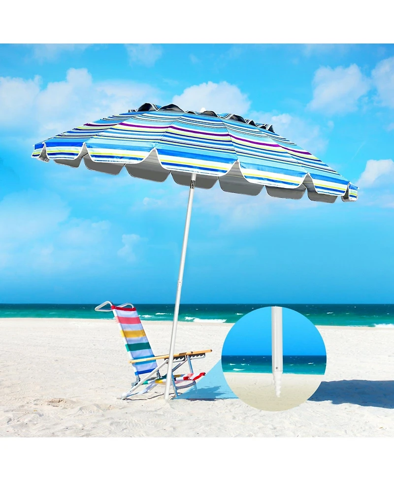 Sugift 8FT Portable Beach Umbrella with Sand Anchor and Tilt Mechanism for Garden and Patio