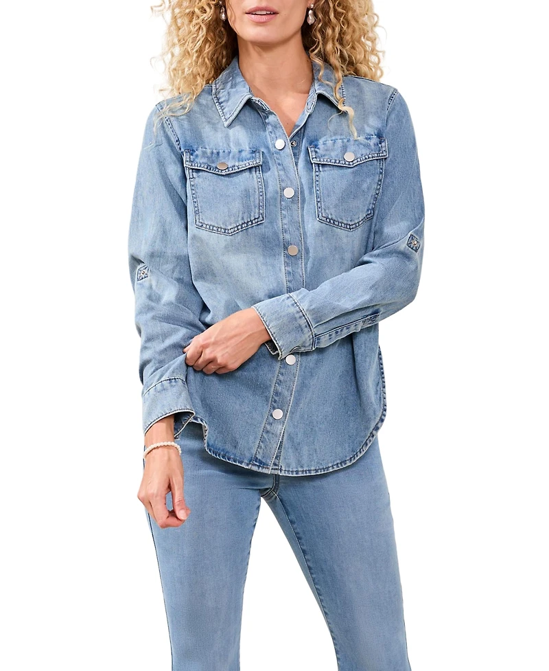 Tribal Women's Classic Denim Roll-Up Sleeves Shirt