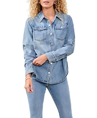 Tribal Women's Classic Denim Roll-Up Sleeves Shirt