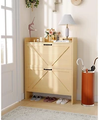 Homfan Slim Entrance Hallway Shoe Rack with 2 Folding Drawers - Adjustable Shelves - Metal Legs - Modern Space Saving Design - Capacity 12-16 Pairs