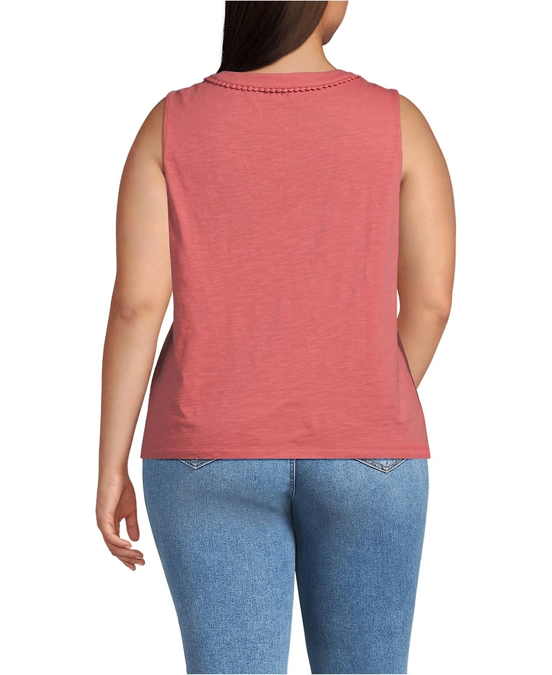 Lands' End Plus Slub Decorative Trim Tank Top