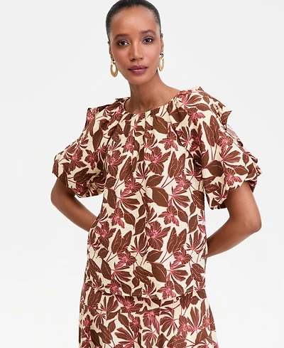 I.n.c. International Concepts Women's Printed Ruffle-Sleeve Top, Macy's Exclusive