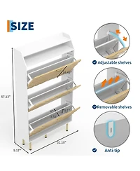 Homfan Shoe Cabinet with 3 Flip Drawers, Hidden Shoe Storage Cabinet with Shelf, Slim Wood Shoe Organizer for Hallway and Entryway, Space Saving