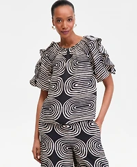 I.n.c. International Concepts Women's Printed Ruffle-Sleeve Top, Macy's Exclusive