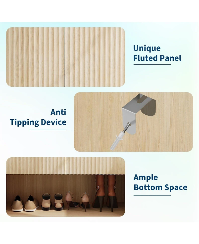 Homfan 2 Fluted Doors with 5 Tier Shoe Cabinet, Freestanding Entryway Storage Cabinet with Adjustable Shelves for Living Room, Hallway, Porch, Oak