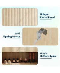 Homfan 2 Fluted Doors with 5 Tier Shoe Cabinet, Freestanding Entryway Storage Cabinet with Adjustable Shelves for Living Room, Hallway, Porch, Oak