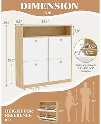 Homfan Space-Saving Modern Shoe Storage Cabinet – 4 Turn Drawers – Freestanding Wooden Organizer – Perfect for Entryway, Hallway,