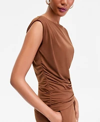 I.n.c. International Concepts Women's Short-Sleeve Ruched Boatneck Top, Macy's Exclusive