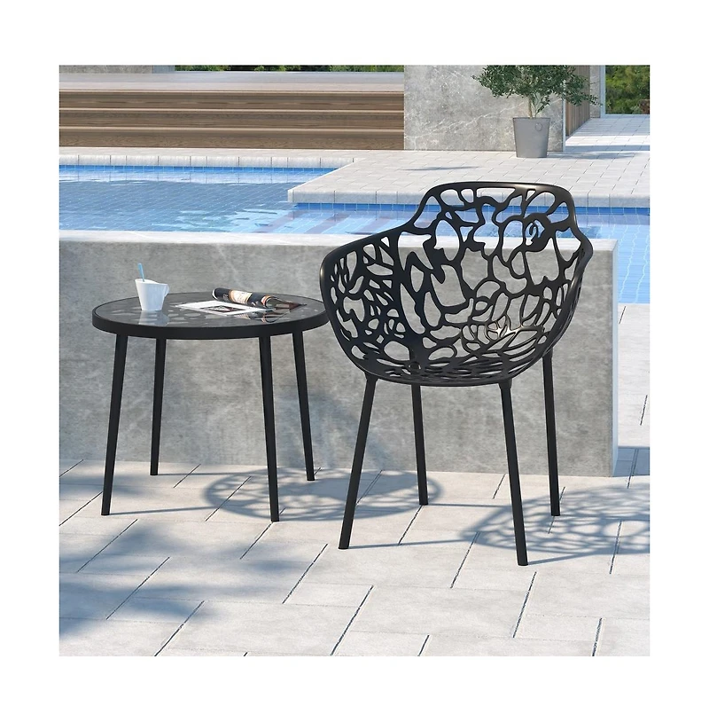 LeisureMod Devon Patio Dining Arm-Chair, Aluminum Stackable Design Side Chair, Weather Resistant Metal No Assembly, Uv Protected