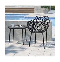 LeisureMod Devon Patio Dining Arm-Chair, Aluminum Stackable Design Side Chair, Weather Resistant Metal No Assembly, Uv Protected