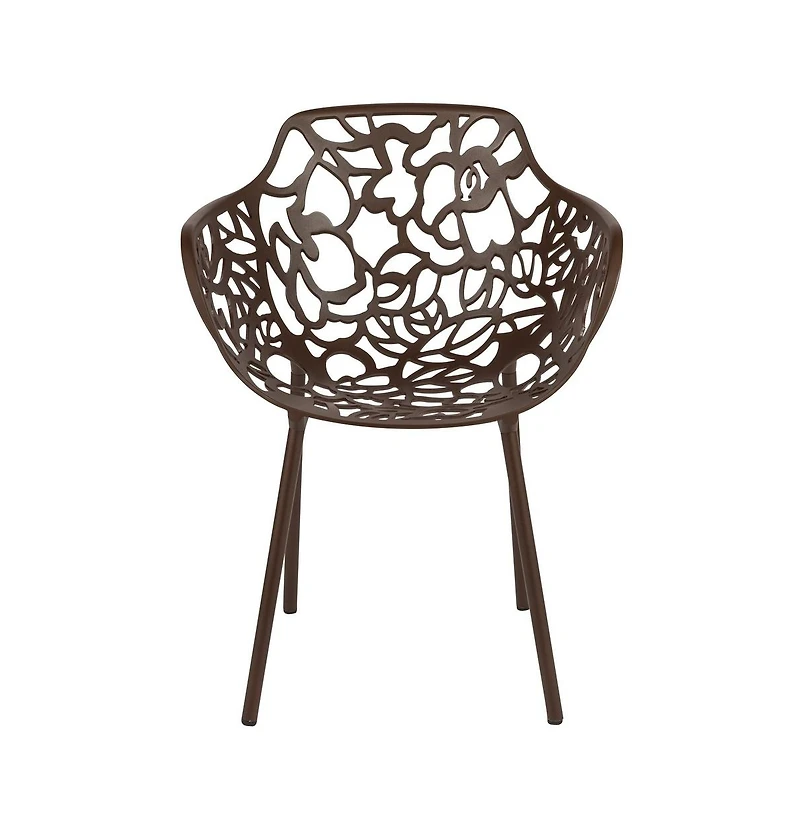 LeisureMod Devon Patio Dining Arm-Chair, Aluminum Stackable Design Side Chair, Weather Resistant Metal Chair, No Assembly, Uv Protected