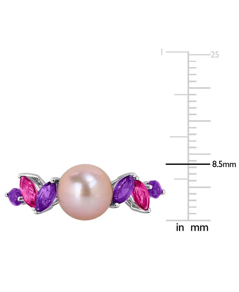 Macy's Cultured Freshwater Pearl, Pink Amethyst (5/8 ct. t.w.) & Topaz (3/8 Ring Sterling Silver