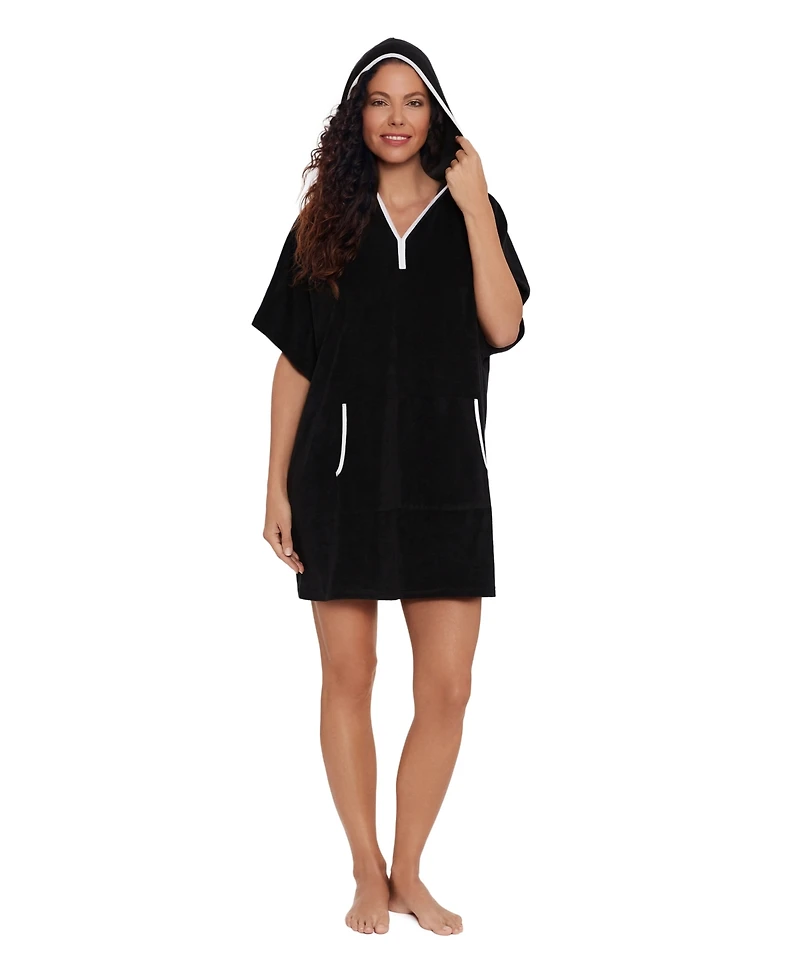 ShapeSolver Women's V-Neck Hooded Swim Cover Up Dress