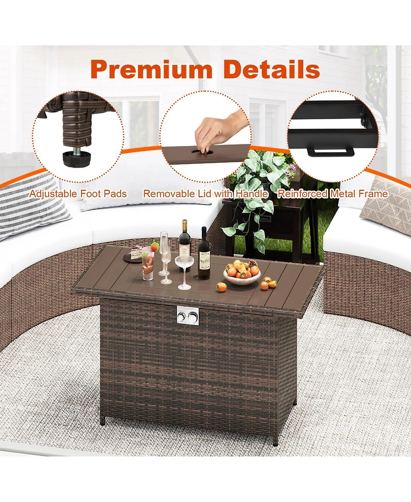 Sugift 44.5 in Rattan Propane Fire Pit Table with Steel Burner
