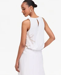 I.n.c. International Concepts Women's Sleeveless Embroidered Bubble Hem Top, Macy's Exclusive