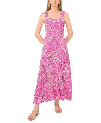 Vince Camuto Women's Paisley-Print Square-Neck Smocked-Back Sleeveless Maxi Dress