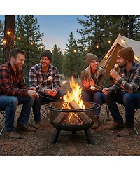 Sugift 24 in Wood Burning Fire Pit with Log Grate and Mesh Screen