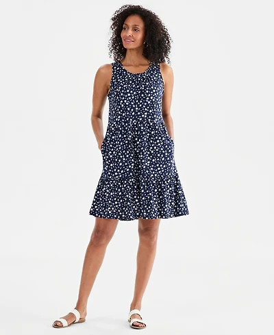 Style & Co Women's Printed Sleeveless Tiered Dress, Macy's Exclusive