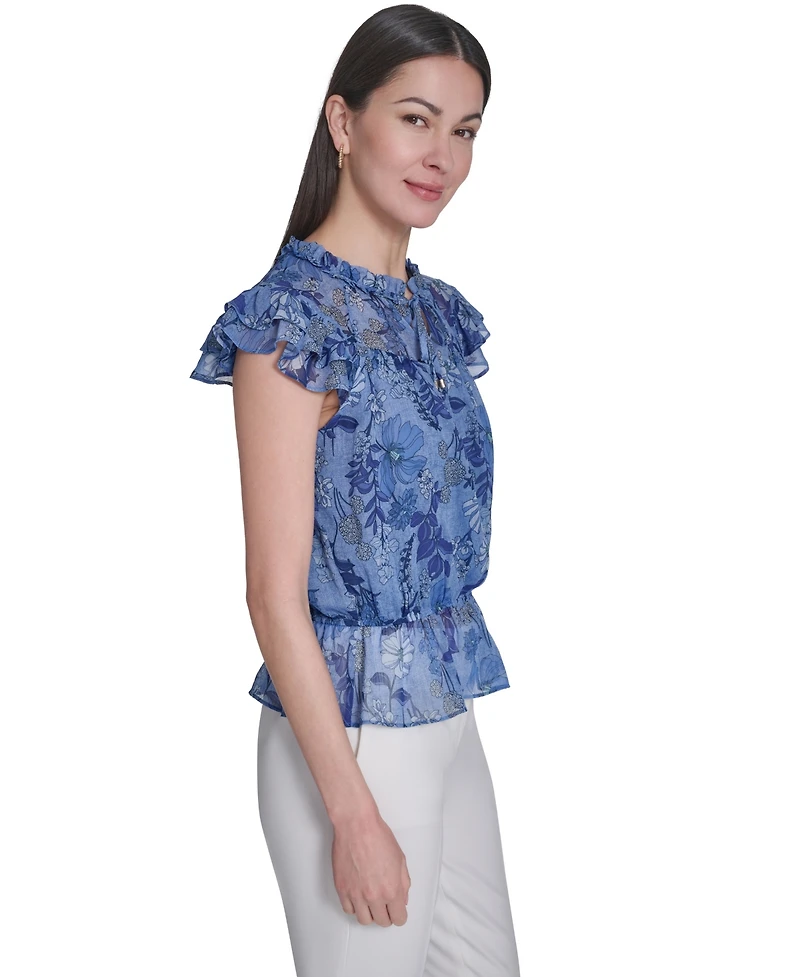 Tommy Hilfiger Women's Floral Peplum Flutter-Sleeve Blouse