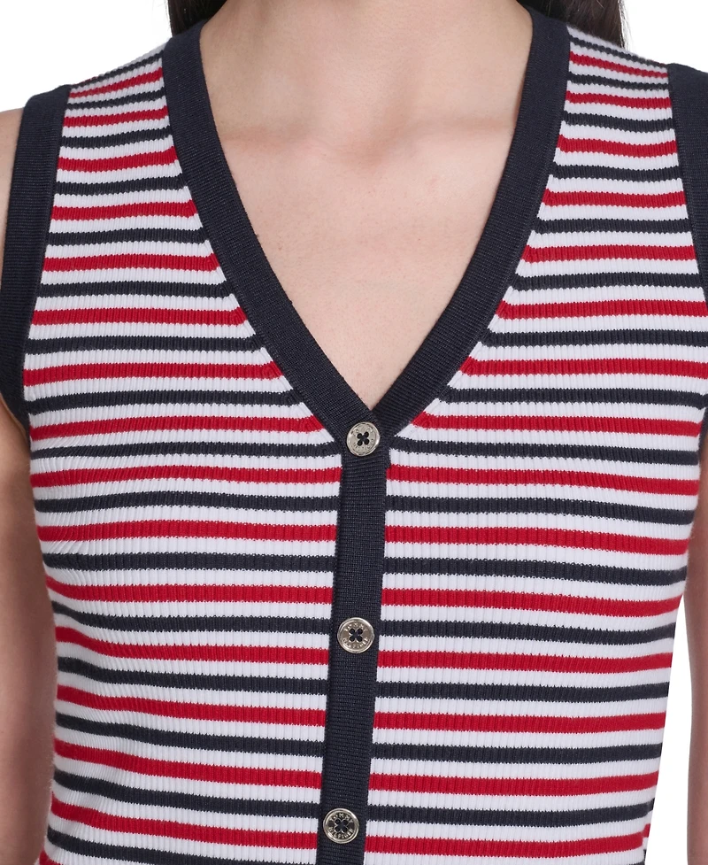 Tommy Hilfiger Women's V-Neck Striped Sweater