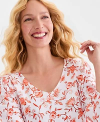 Style & Co Women's Printed 3/4-Sleeve V-Neck Peplum Top, Macy's Exclusive