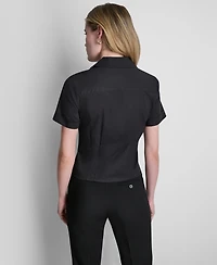 Dkny Petite Short-Sleeve Collared Blouse