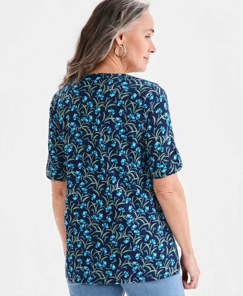 Style & Co Women's Printed Split-Neck Elbow Sleeve Tunic, Macy's Exclusive