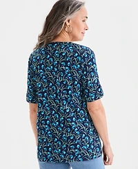 Style & Co Women's Printed Split-Neck Elbow Sleeve Tunic, Macy's Exclusive