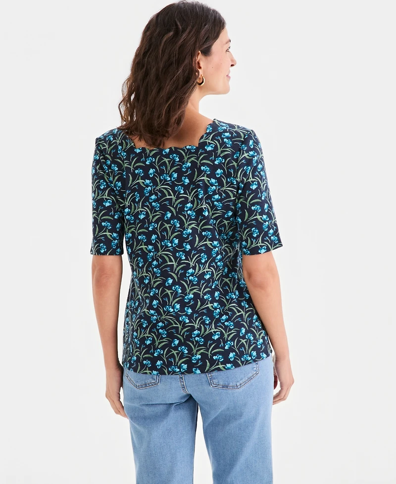 Style & co Women's Printed Scalloped Square-Neck Top, Macy's Exclusive